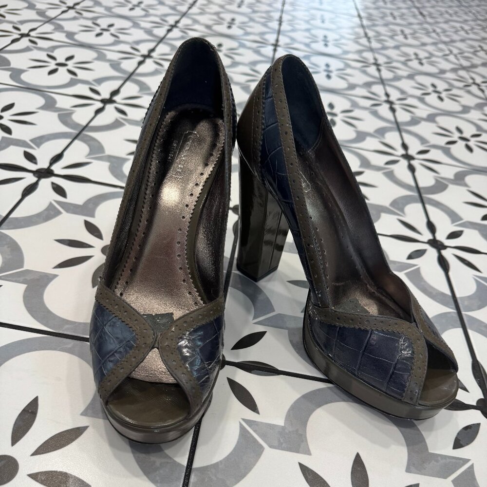 Coach Two Tone, Green/Blue Platform Heels, Size 8